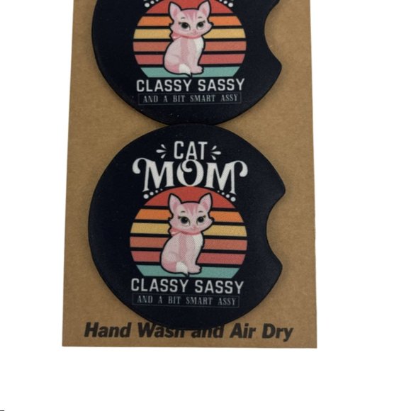 Car Coasters Cat Mom Classy Sassy a Bit Smart Assy Set of 2 Neoprene Absorbent - Picture 8 of 9